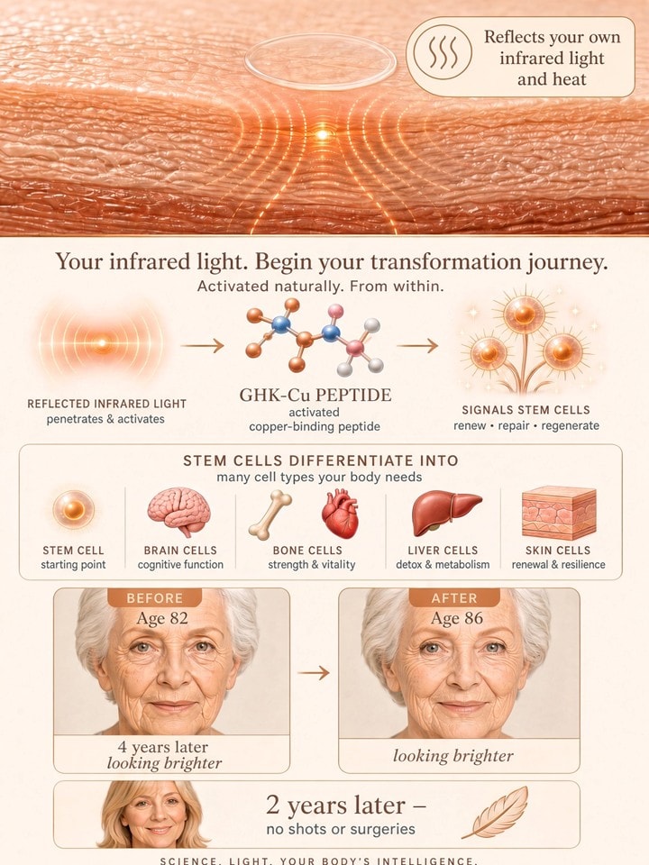 Wearable infrared light therapy patch — stem cell activation infographic