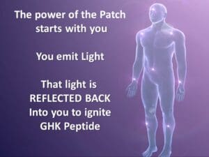 A purple background with a person standing in front of the words